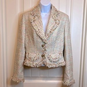 ICE Silk Blend Cream and Pastel Tweed Short Jacket Blazer